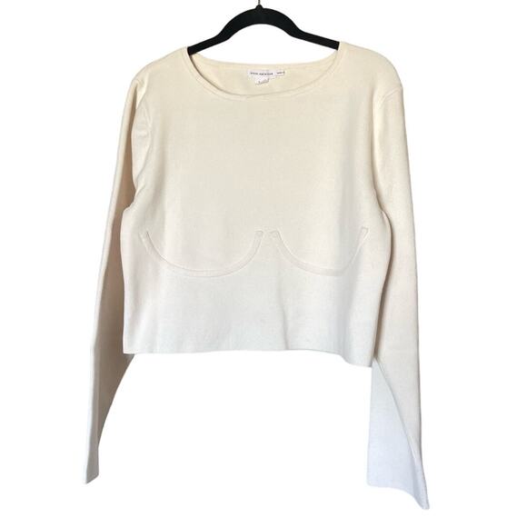 New GOOD AMERICAN The Cupped Long Sleeve Knit Sweater Top Ivory 7/8 - Picture 2 of 6